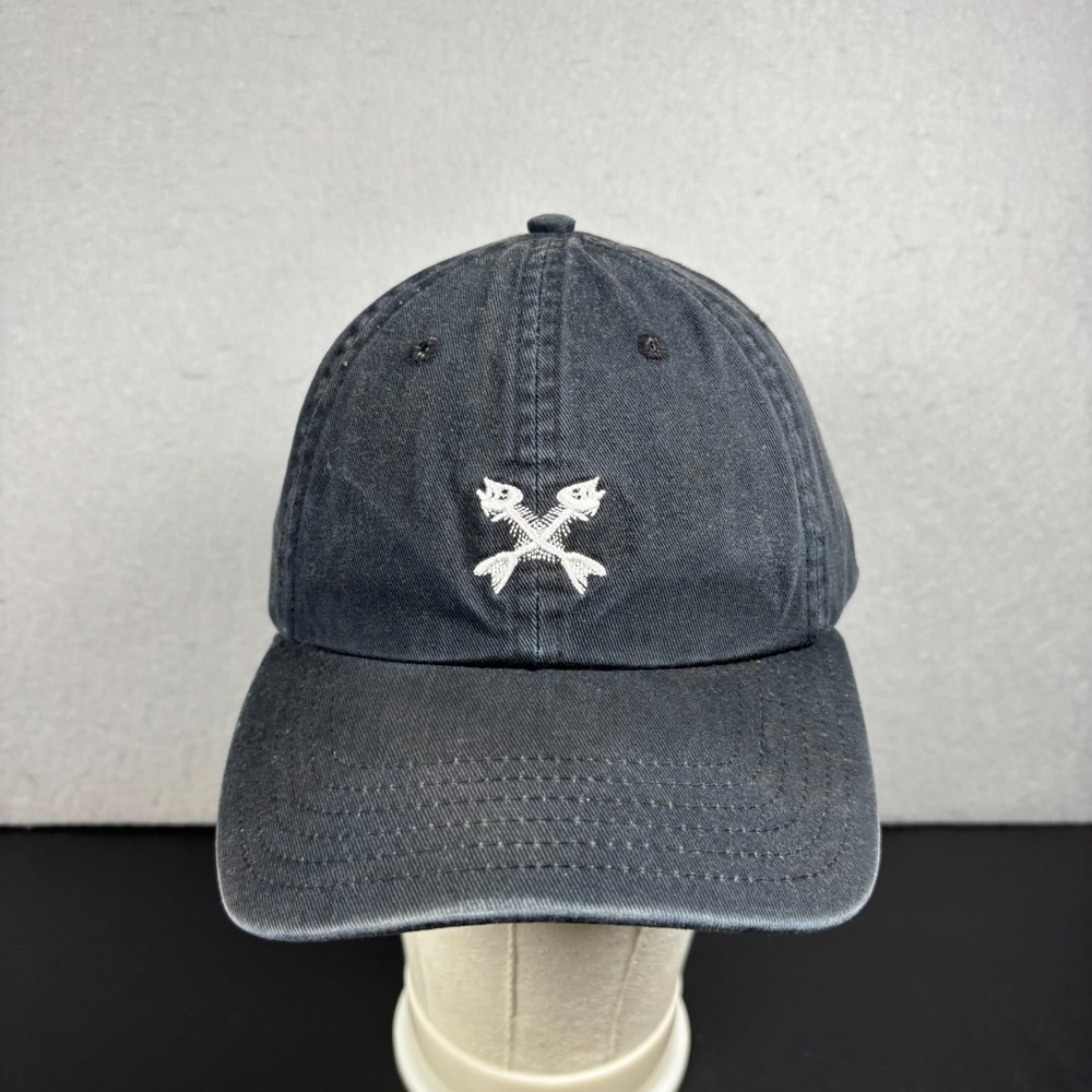 Vineyard Vines Black Baseball Cap Hat Crossed Fish Fishbone Logo Embroidered OS